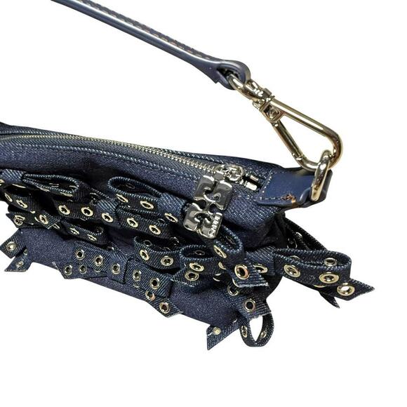 GANNI Denim Small Bow Eyelet Butterfly Denim Pouch bag - Picture 5 of 12